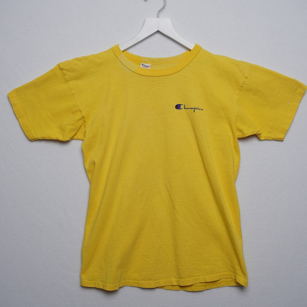 Vintage Yellow Champion Crewneck T-shirt Size L